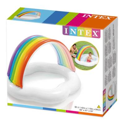 BASENIK TĘCZA Z DASZKIEM DLA DZIECI 142x119 cm - INTEX 57141