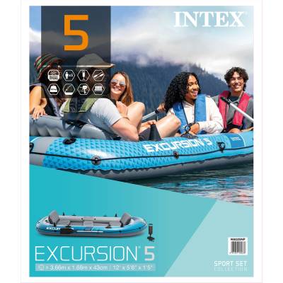 Ponton EXCURSION 5 366x168x43 cm + wiosła i pompka - Intex 66325